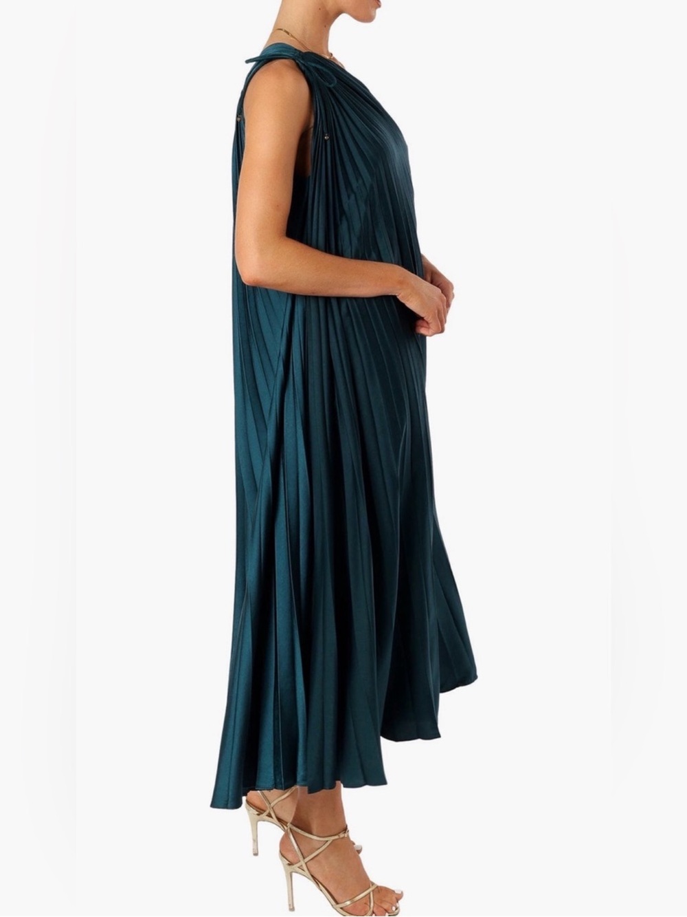 Petal + Pup Emerald Green One Shoulder Pleated Maxi Dress Size Medium - Picture 6 of 6